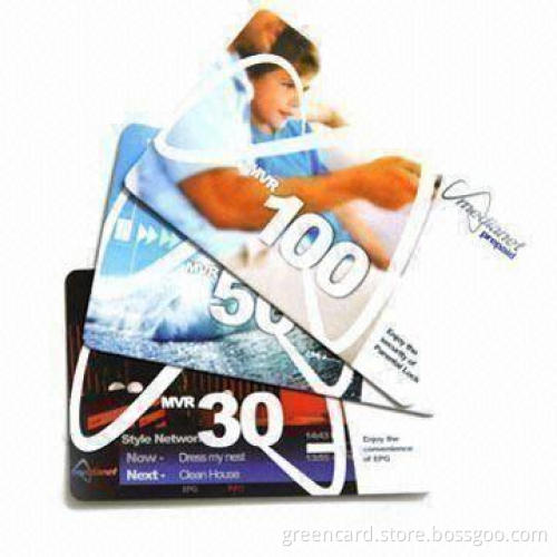 Pre-paid Card with Matte or Glass Surface, Made of PVC/Paper, Various Sizes are Available